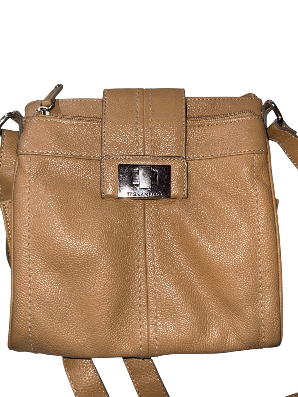 Vintage Tignanello Camel Tan Leather Crossbody Carry-all Shoulder tote Bag